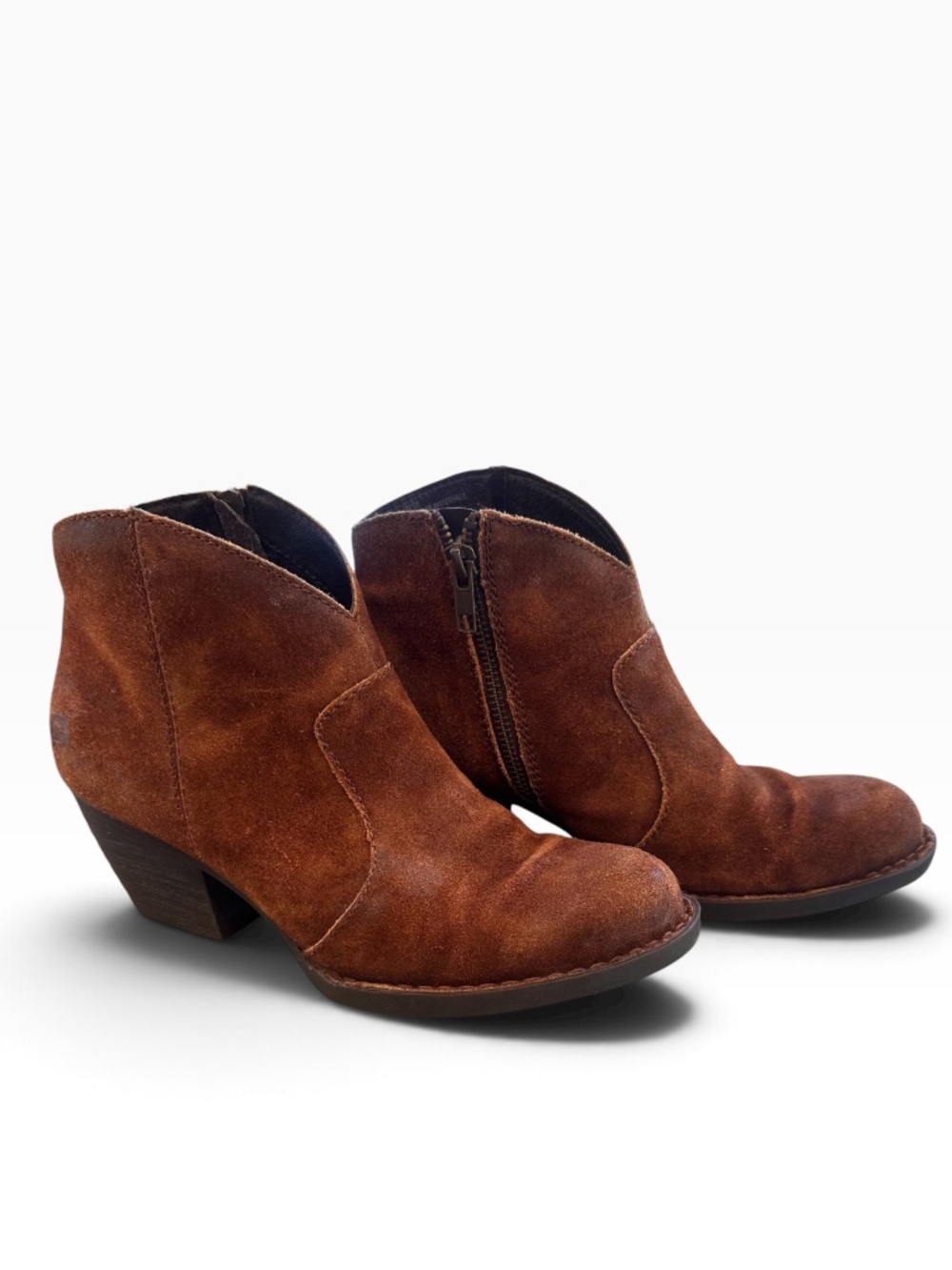 Born Women Brown Suede Leather Western Ankle Booties Side Zip Size 7.5 M 👢